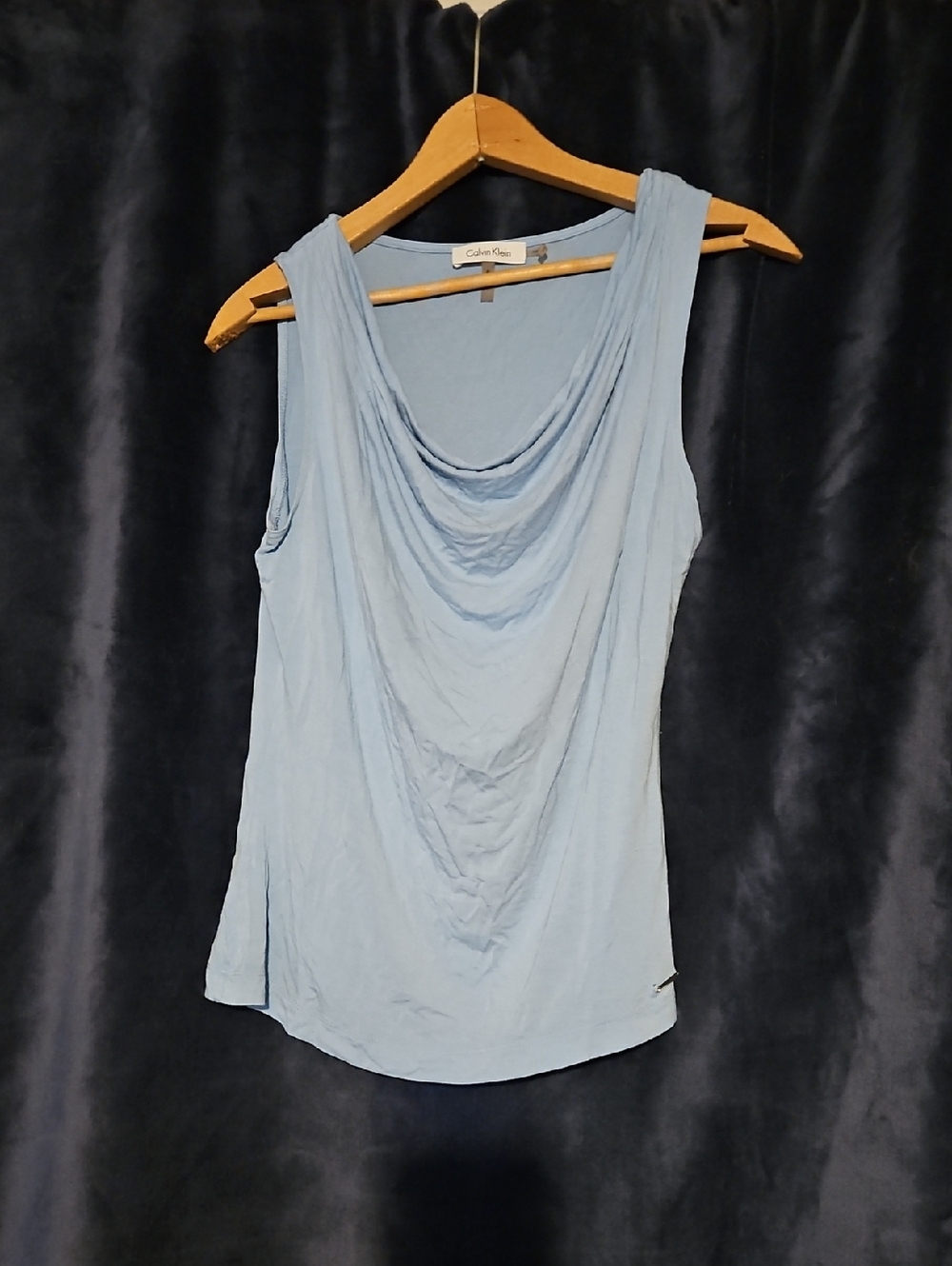 Calvin Klein Light Blue Draped Neck Tank Top